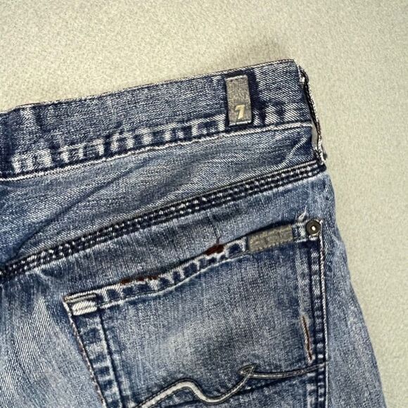 7 Seven For All Mankind Jeans Mens 34x34 Slimmy Medium Wash Stretch Distressed - Picture 10 of 15